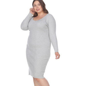 Grey Long Sleeves Plus Size Sweater Dress PS057-02